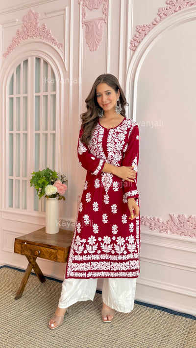 AAYAT PREMIUM MAROON LONG MODAL STRAIGHT KURTA