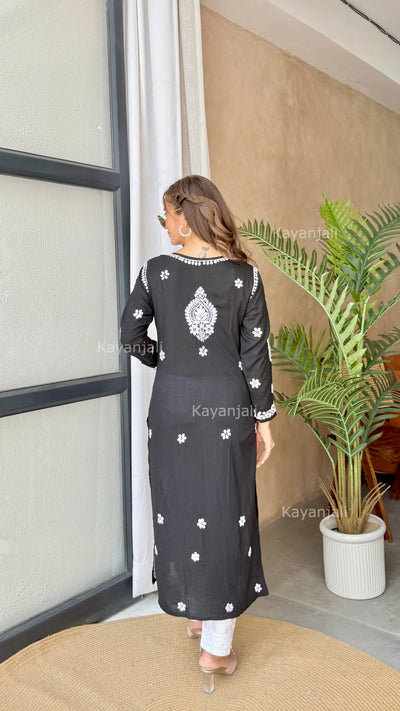 Ranjha Premium Black Long Modal Straight Kurta