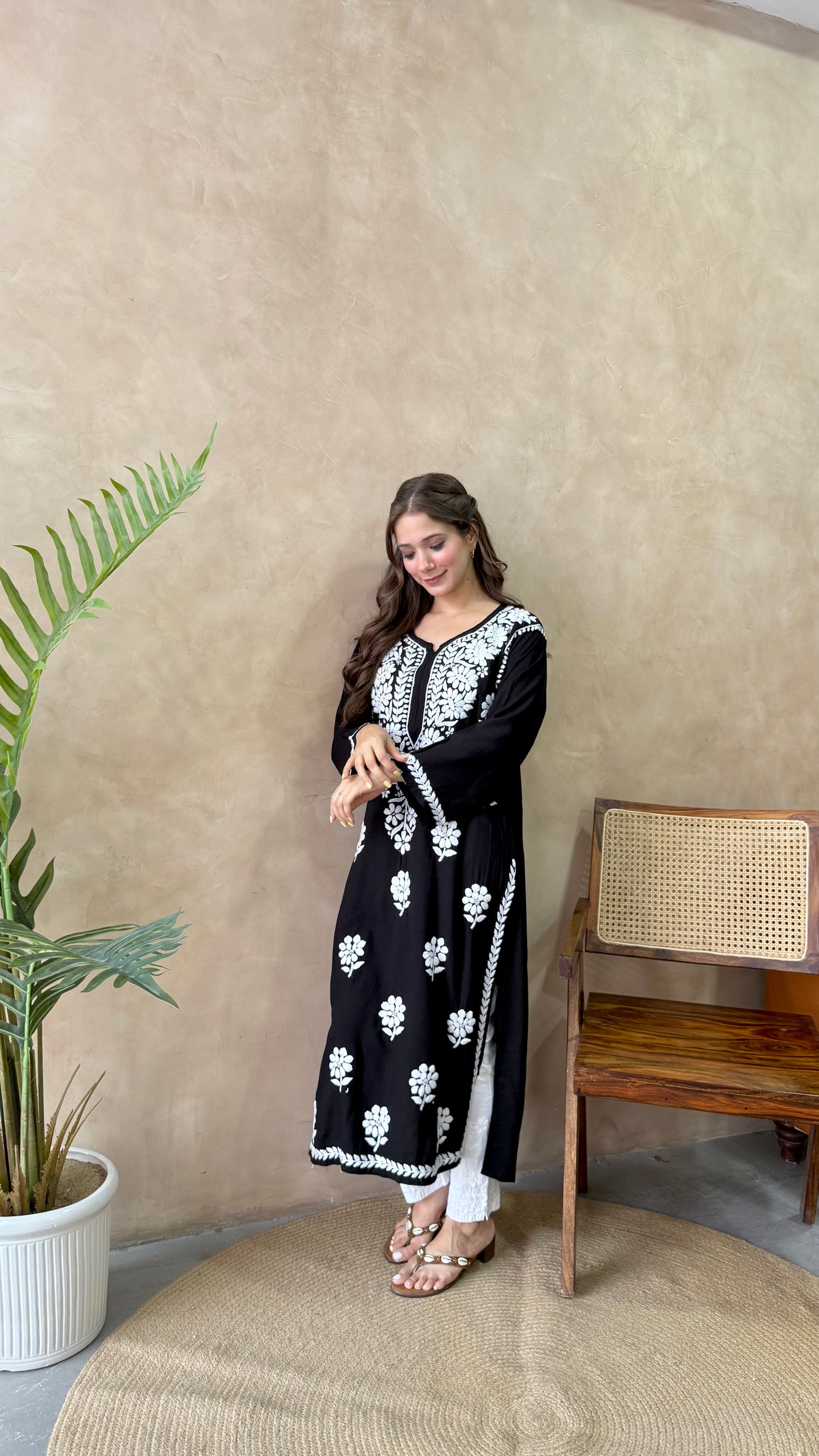 Raaha Black Long Rayon Straight Kurta