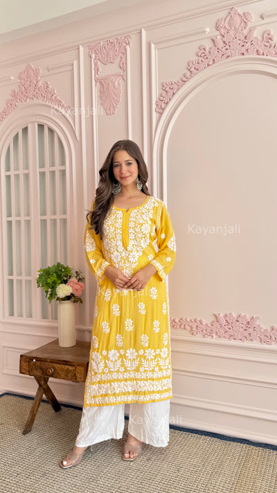 AAYAT PREMIUM Yellow LONG MODAL STRAIGHT KURTA