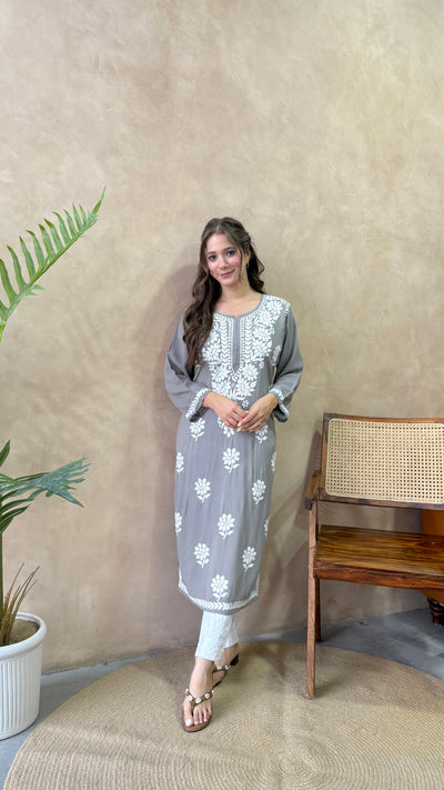 Raaha Grey Long Rayon Straight Kurta