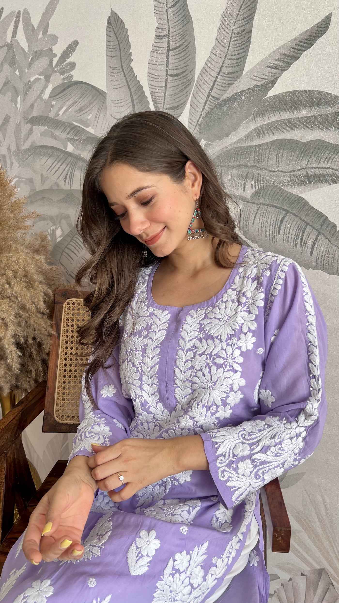 RAABTA PREMIUM DESIGNER LONG LAVENDER MODAL STRAIGHT KURTA