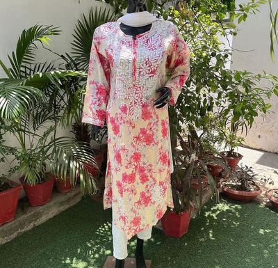 Heer Red Multi Color Mulmul Kurta
