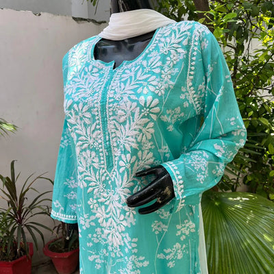 Pakizah Sea Green Long Mulmul Kurta