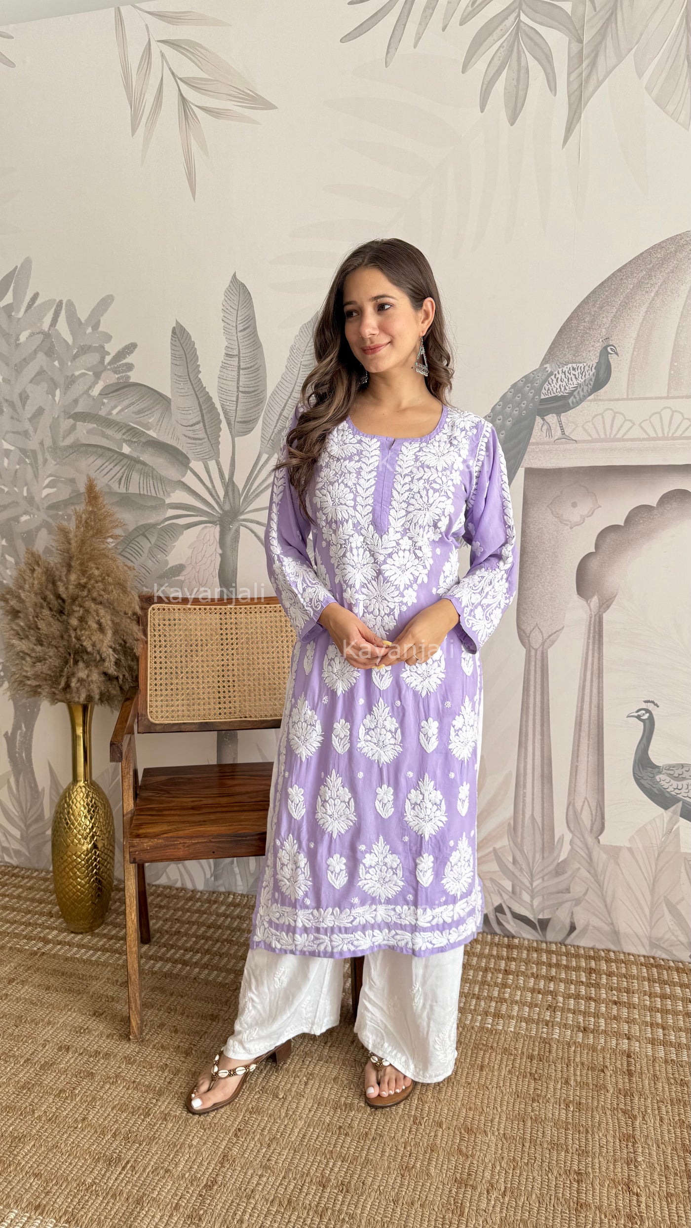 RAABTA PREMIUM DESIGNER LONG LAVENDER MODAL STRAIGHT KURTA