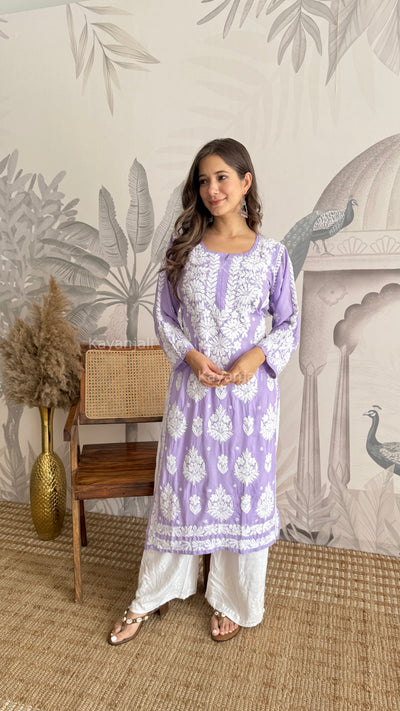 RAABTA PREMIUM DESIGNER LONG LAVENDER MODAL STRAIGHT KURTA