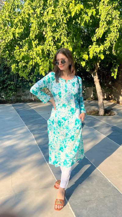 Hoor Sea Green Mulmul Chikankari Kurta And Pant Set