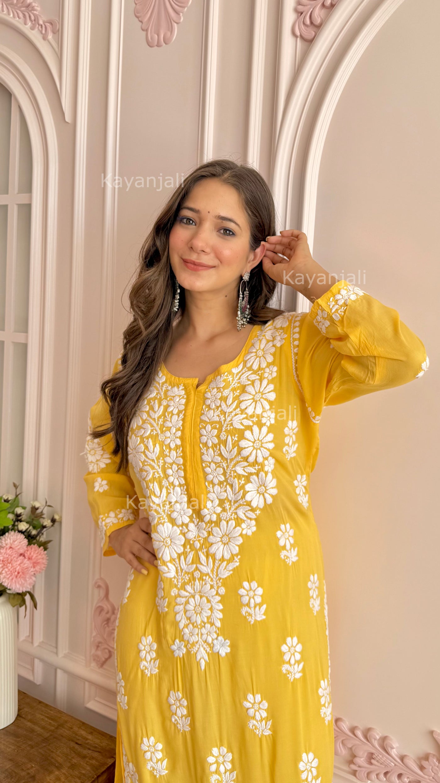 AAYAT PREMIUM Yellow LONG MODAL STRAIGHT KURTA