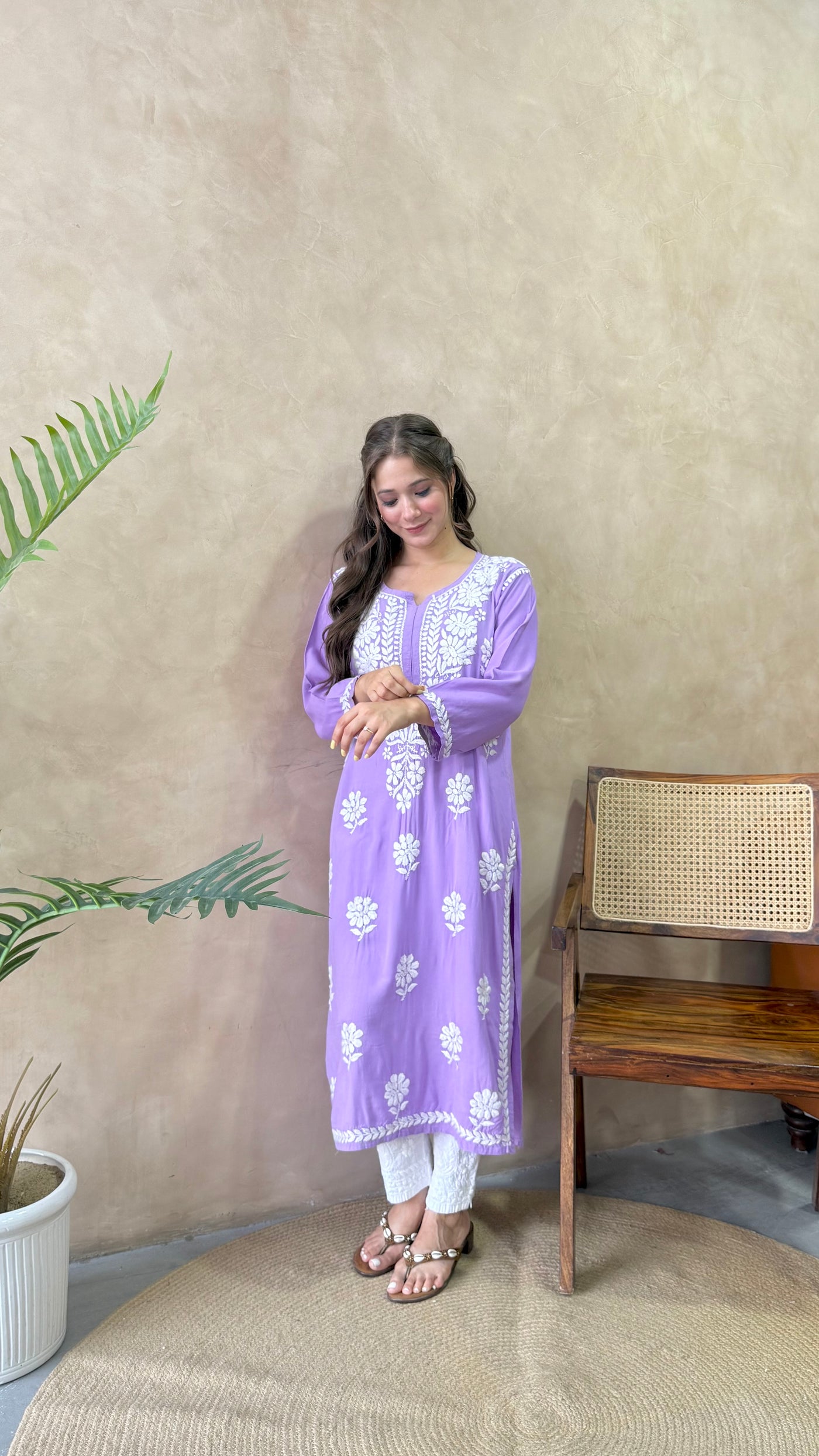 Raaha Lavender Long Rayon Straight Kurta