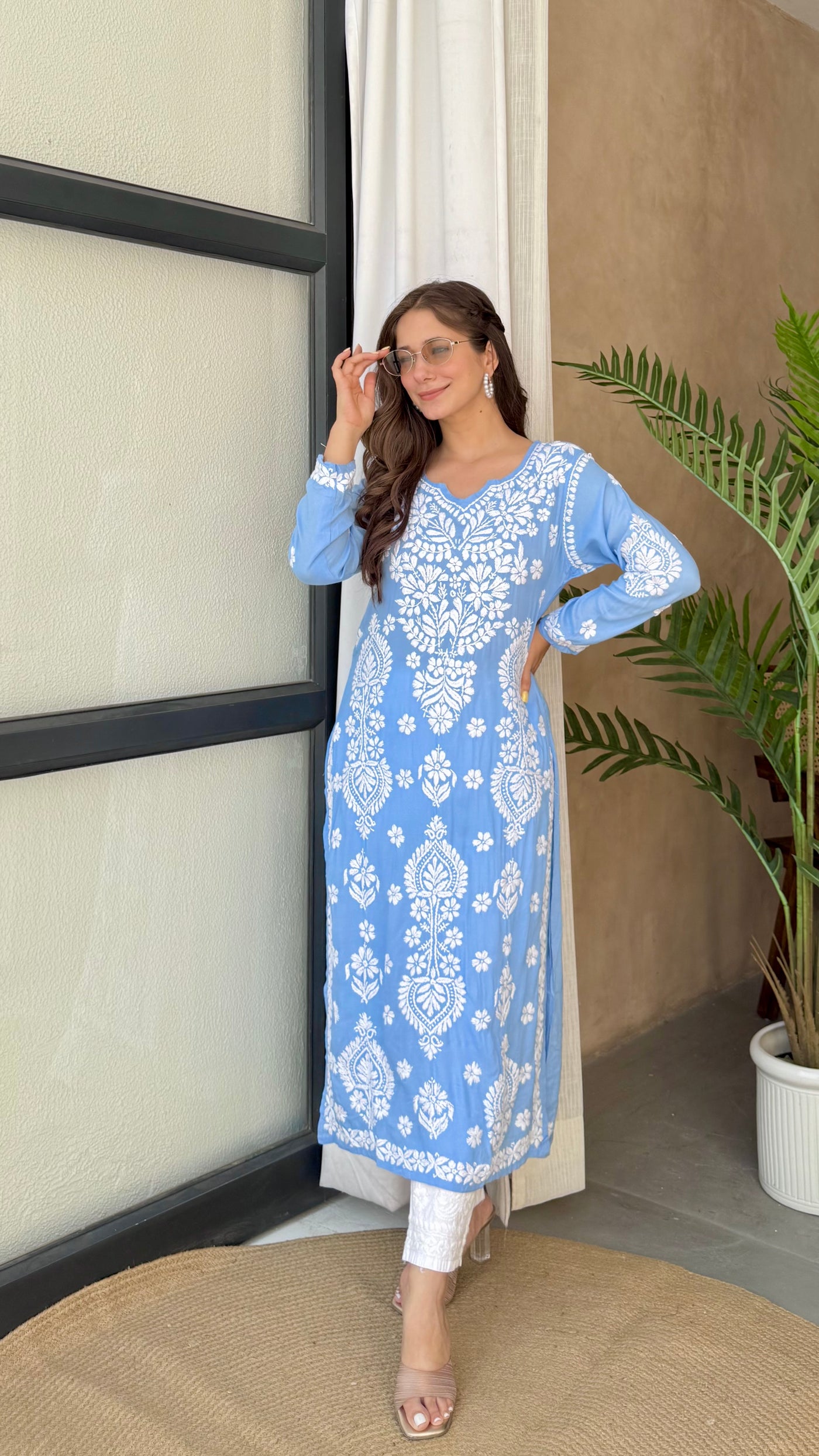 Ranjha Premium Powder Blue Long Modal Straight Kurta