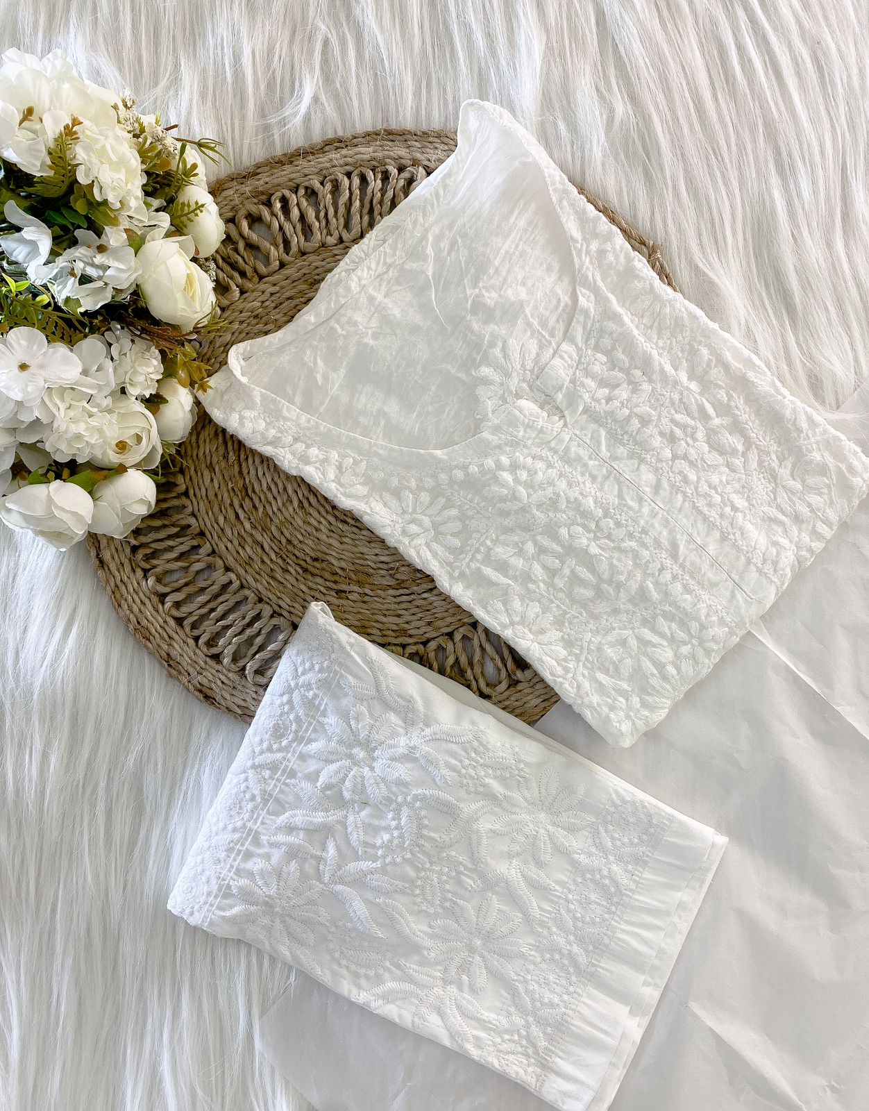GUL HANDCRAFTED White CHANDERI KURTA AND PANT SET