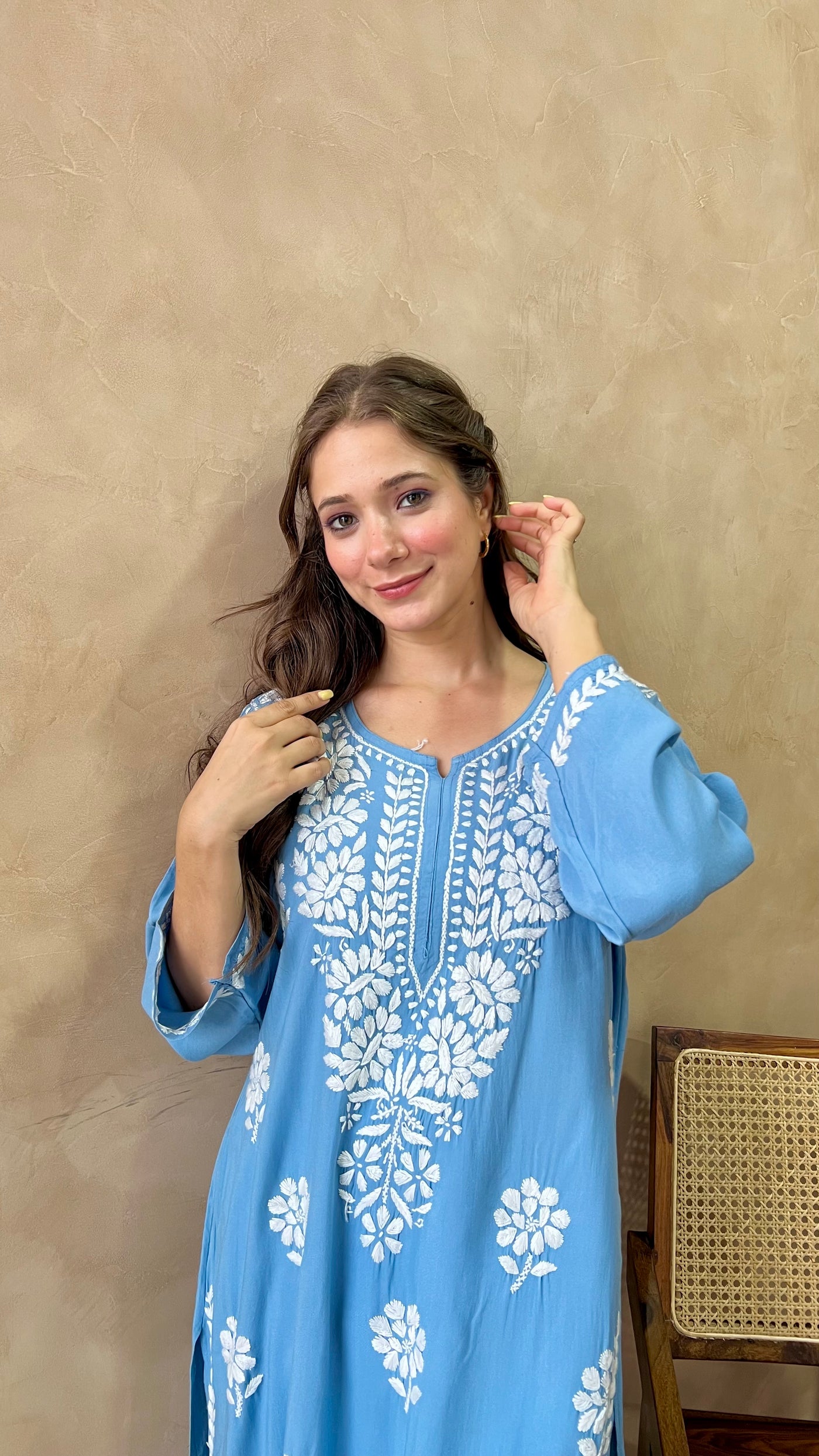 Raaha Powder Blue Long Rayon Straight Kurta