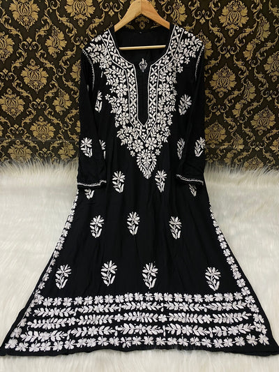 NAZAKAT HANDCRAFTED BLACK MODAL KURTA AND PANT SET