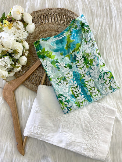 HEER GREEN MULMUL CHIKANKARI KURTA AND PANT SET