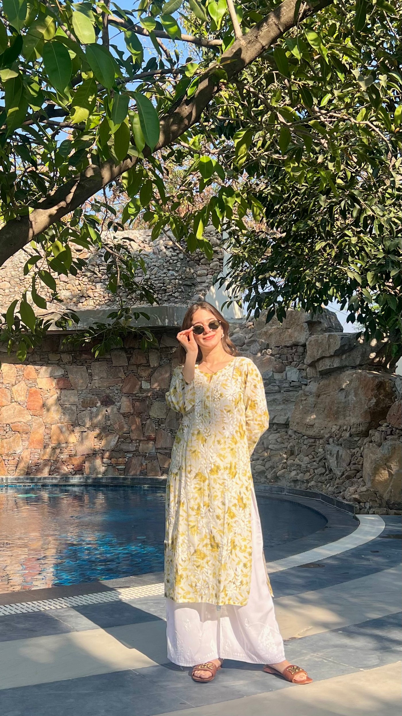 HOOR LONG GREEN MULMUL CHIKANKARI KURTA