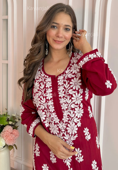 AAYAT PREMIUM MAROON LONG MODAL STRAIGHT KURTA