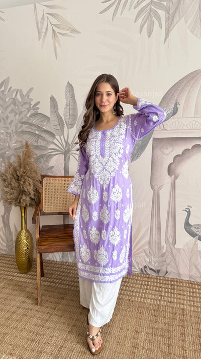 RAABTA PREMIUM DESIGNER LONG LAVENDER MODAL STRAIGHT KURTA