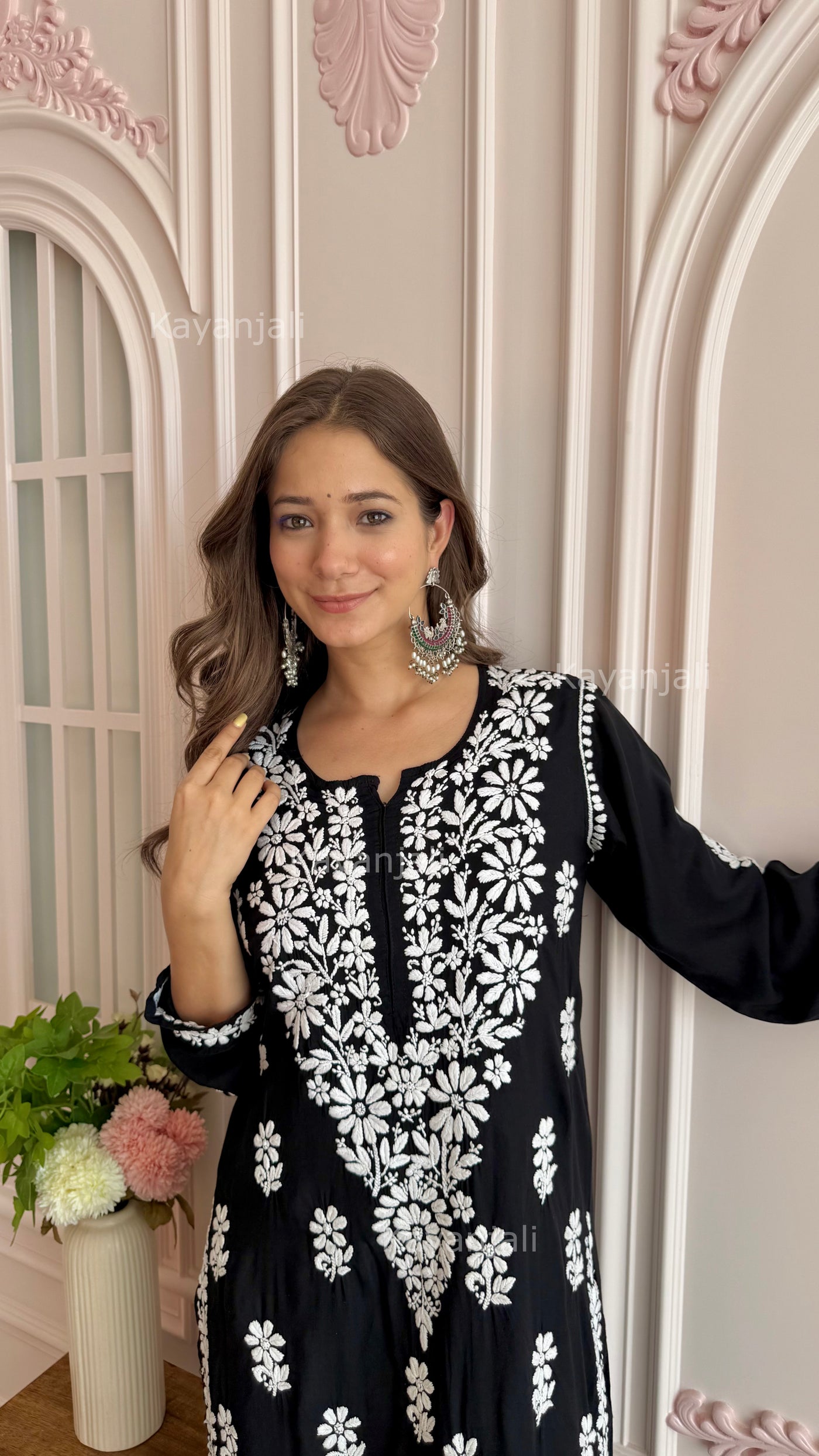 Aayat Premium Black Long Modal Straight Kurta