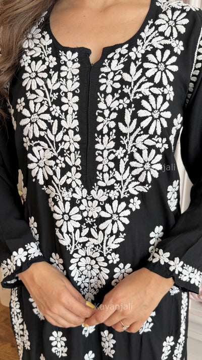 Aayat Premium Black Long Modal Straight Kurta