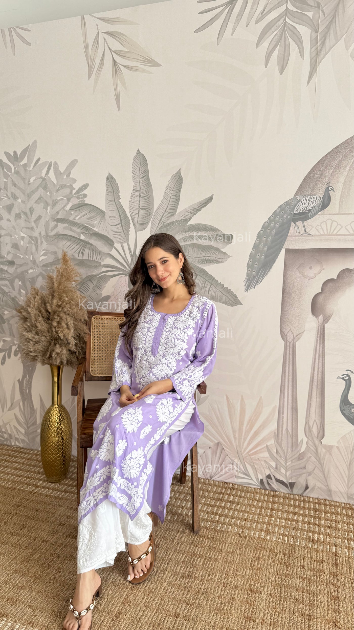 RAABTA PREMIUM DESIGNER LONG LAVENDER MODAL STRAIGHT KURTA