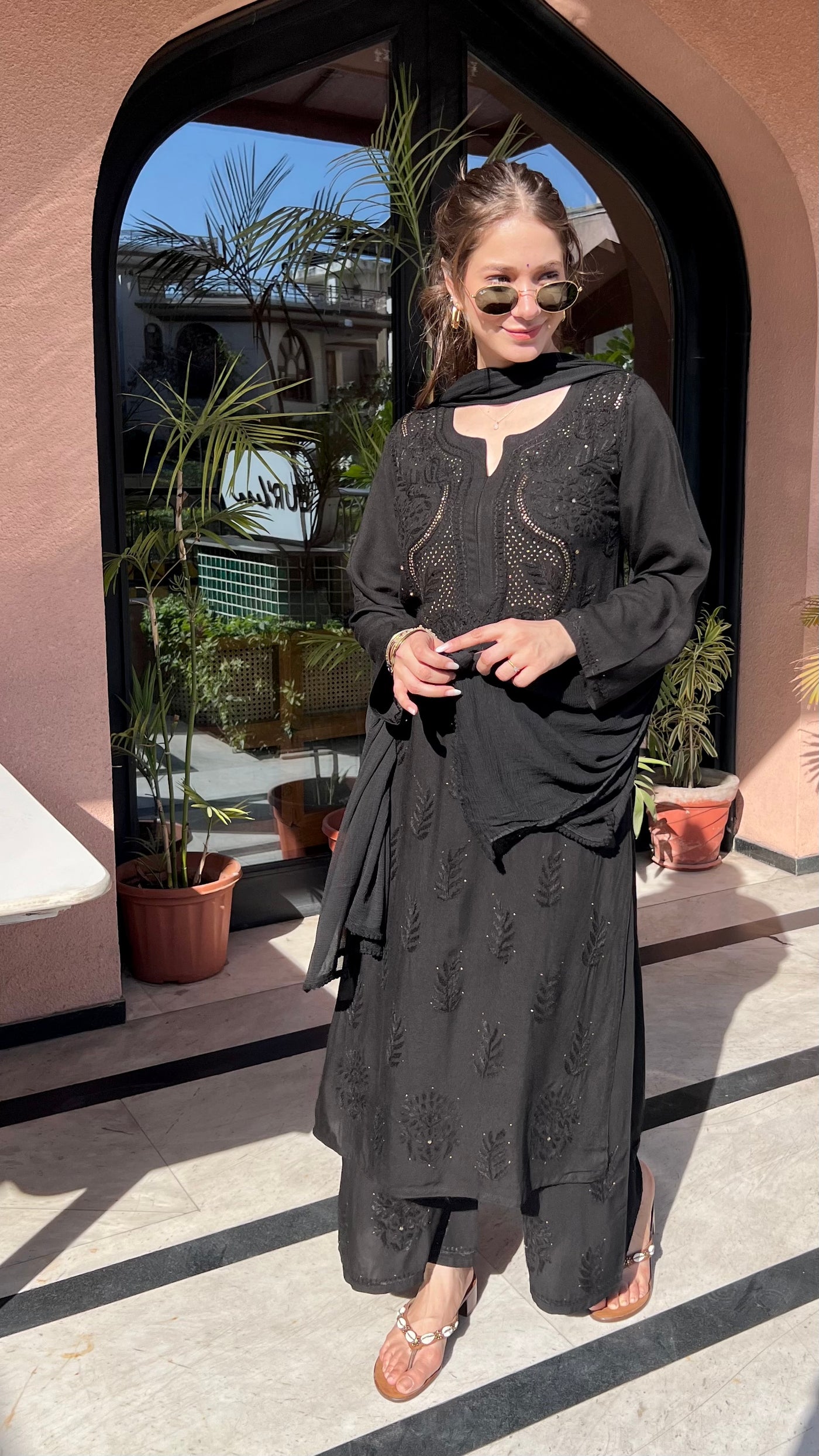 Chandani Premium Black Rayon Mukaish Work Kurta Set
