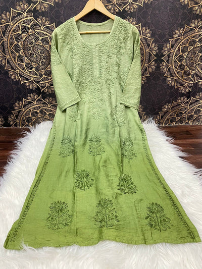 Gul Handcrafted Green Chanderi Kurta And Pant Set