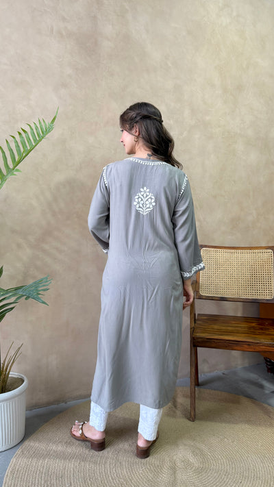 Raaha Grey Long Rayon Straight Kurta