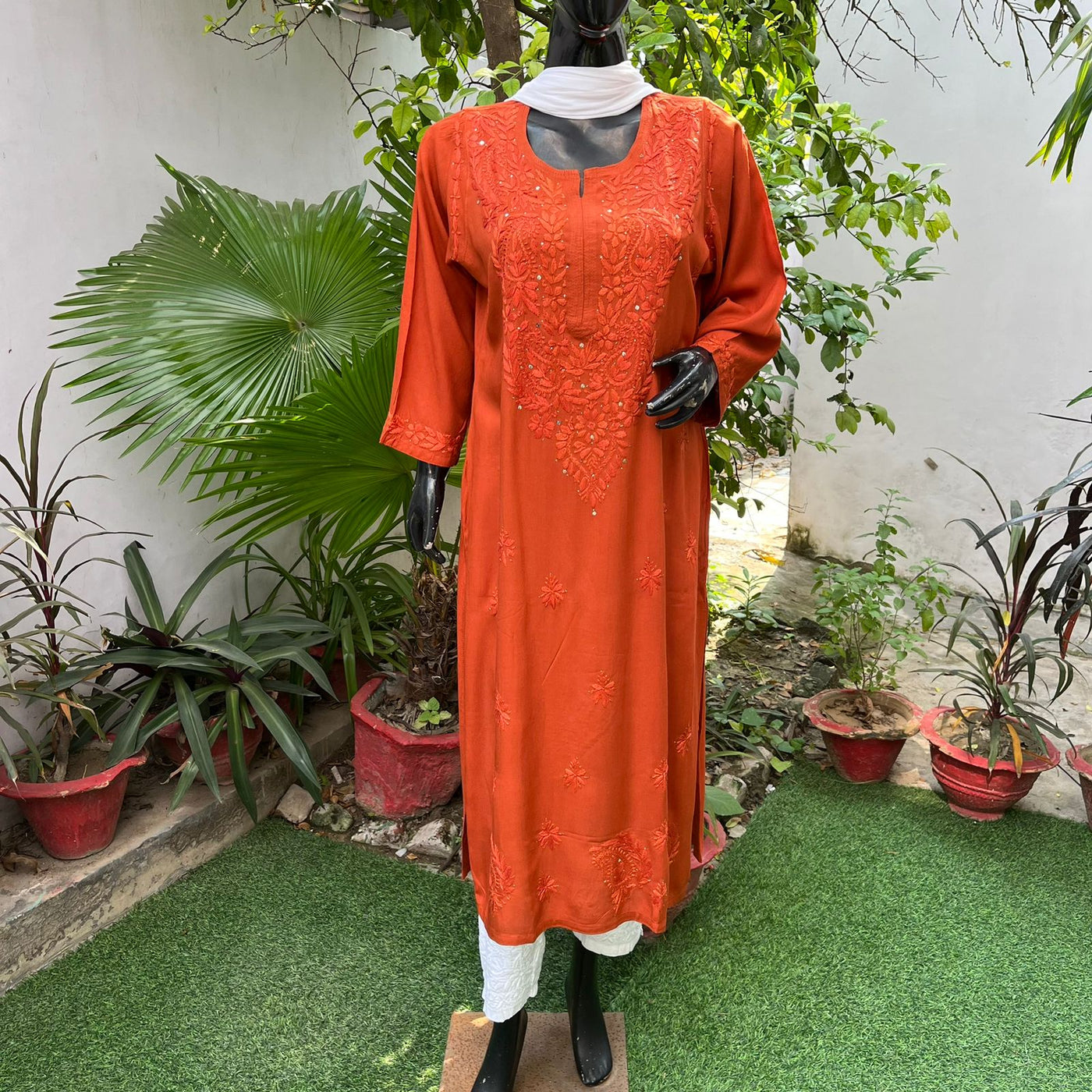 Naaz Orange Rayon Mukaish Kurta