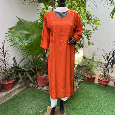 Naaz Orange Rayon Mukaish Kurta