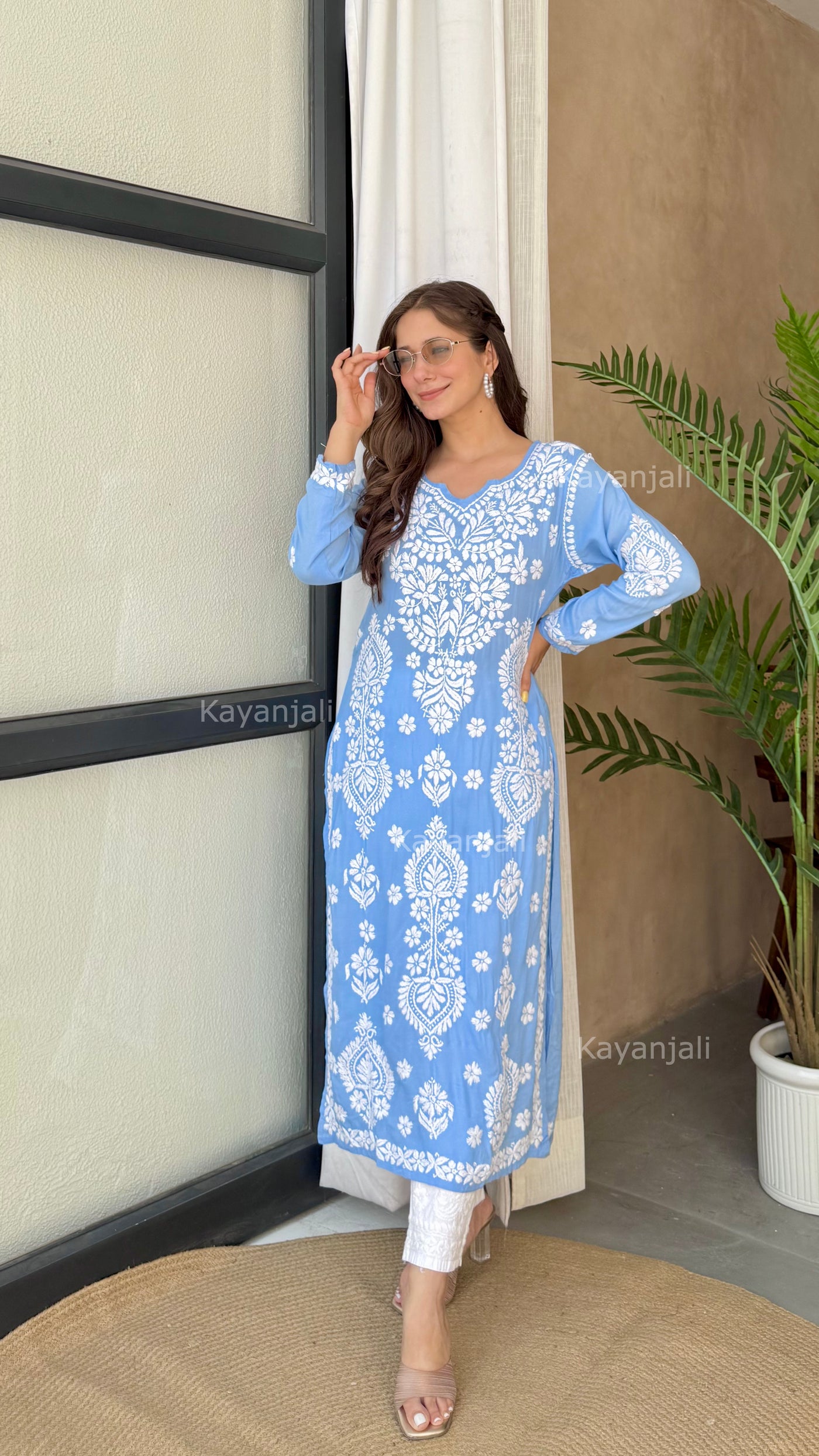 Ranjha Premium Powder Blue Long Modal Straight Kurta