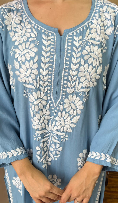 Raaha Powder Blue Long Rayon Straight Kurta