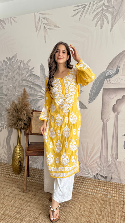 RAABTA PREMIUM DESIGNER LONG YELLOW MODAL STRAIGHT KURTA