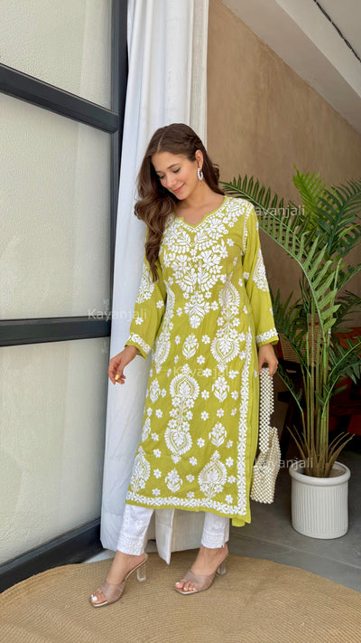 Ranjha Premium Green Long Modal Straight Kurta