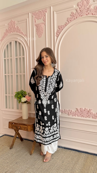 Aayat Premium Black Long Modal Straight Kurta