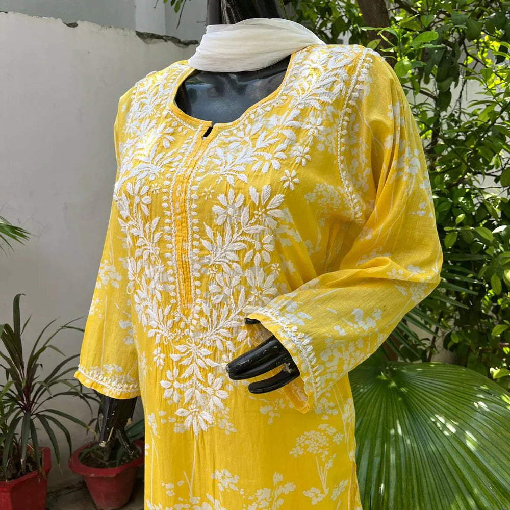 Pakizah yellow Mulmul Long Kurta