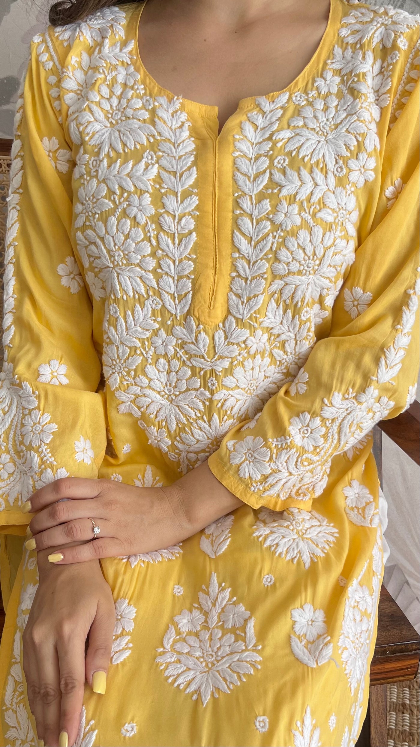 RAABTA PREMIUM DESIGNER LONG YELLOW MODAL STRAIGHT KURTA