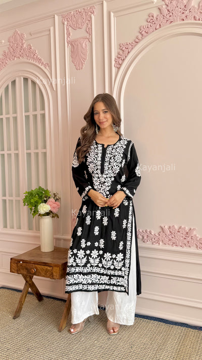 Aayat Premium Black Long Modal Straight Kurta
