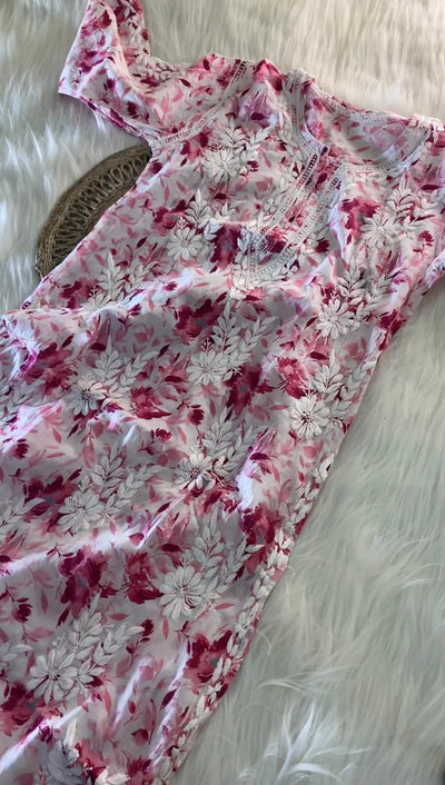 Hoor Pink Mulmul Chikankari Kurta And Pant Set