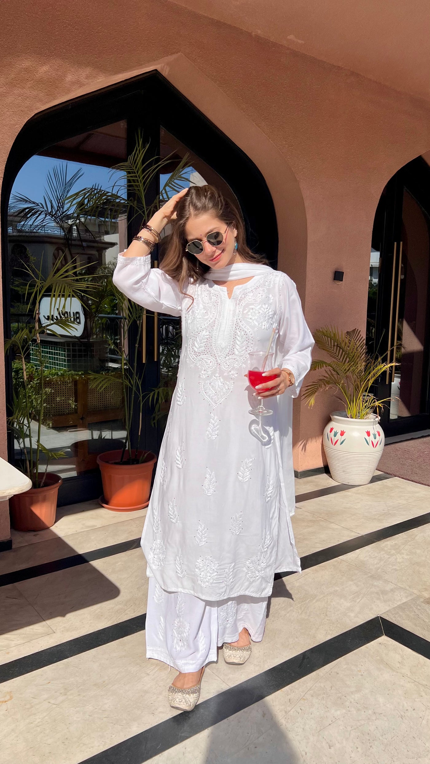 Chandani Premium White Rayon Mukaish Work Kurta Set