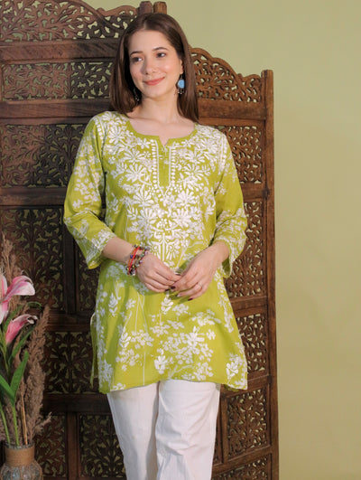 HEER PREMIUM GREEN SHORT MULMUL KURTA