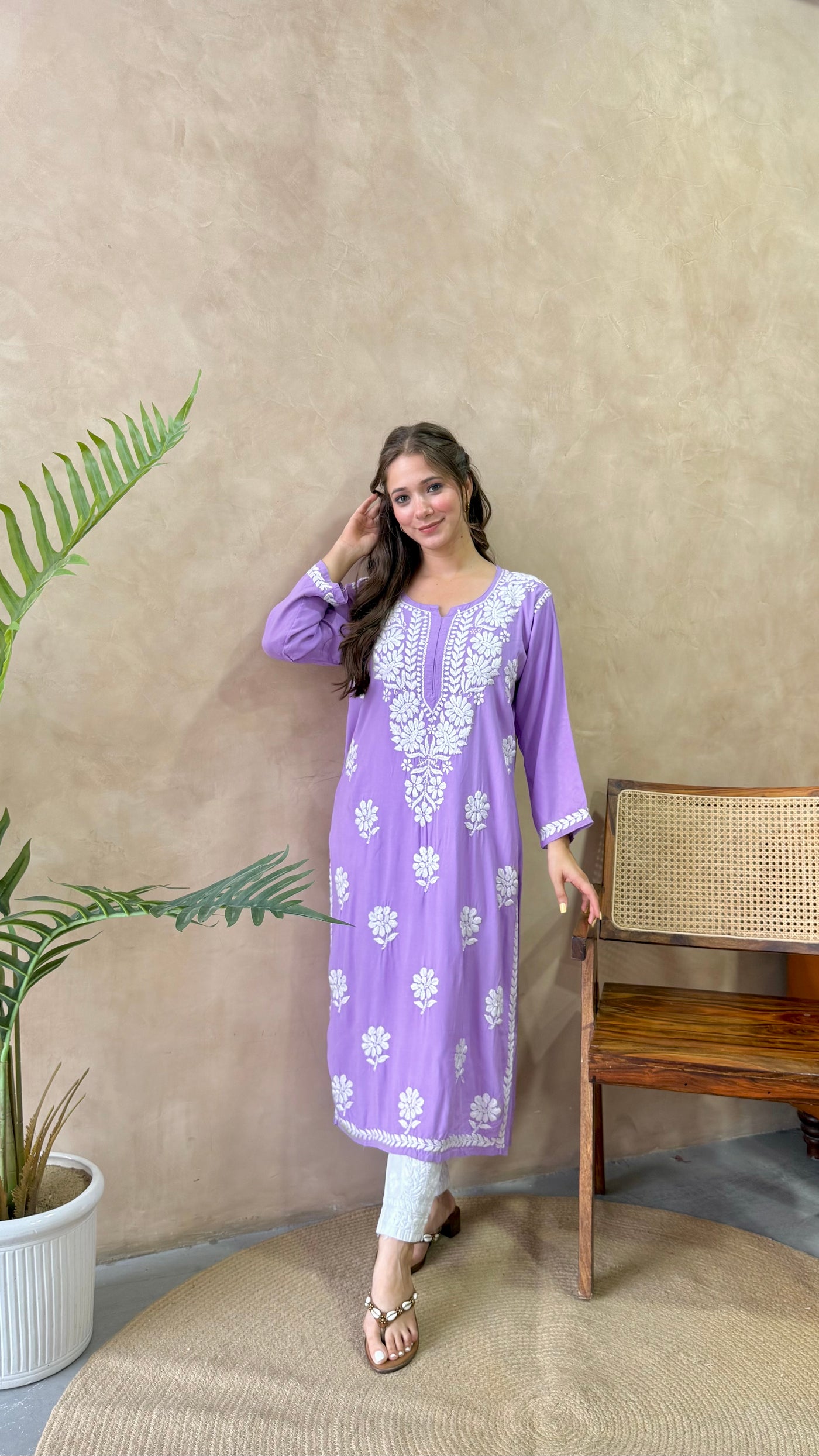 Raaha Lavender Long Rayon Straight Kurta