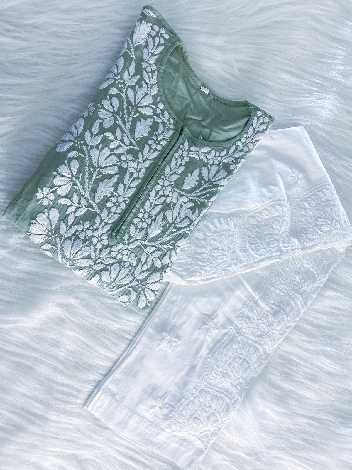 HEER HANDCRAFTED GREEN MODAL KURTA AND PANT SET