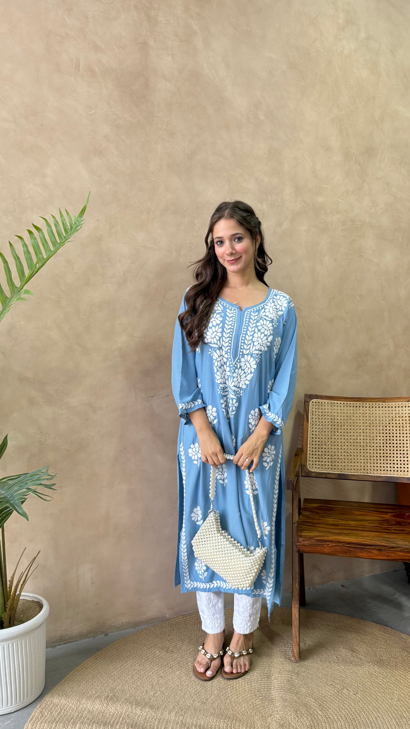 Raaha Powder Blue Long Rayon Straight Kurta