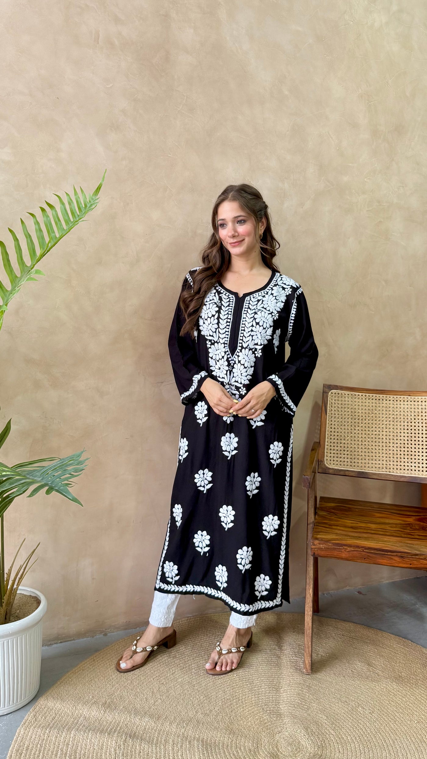 Raaha Black Long Rayon Straight Kurta