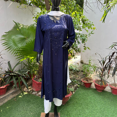 Naaz Blue Rayon Mukaish Kurta