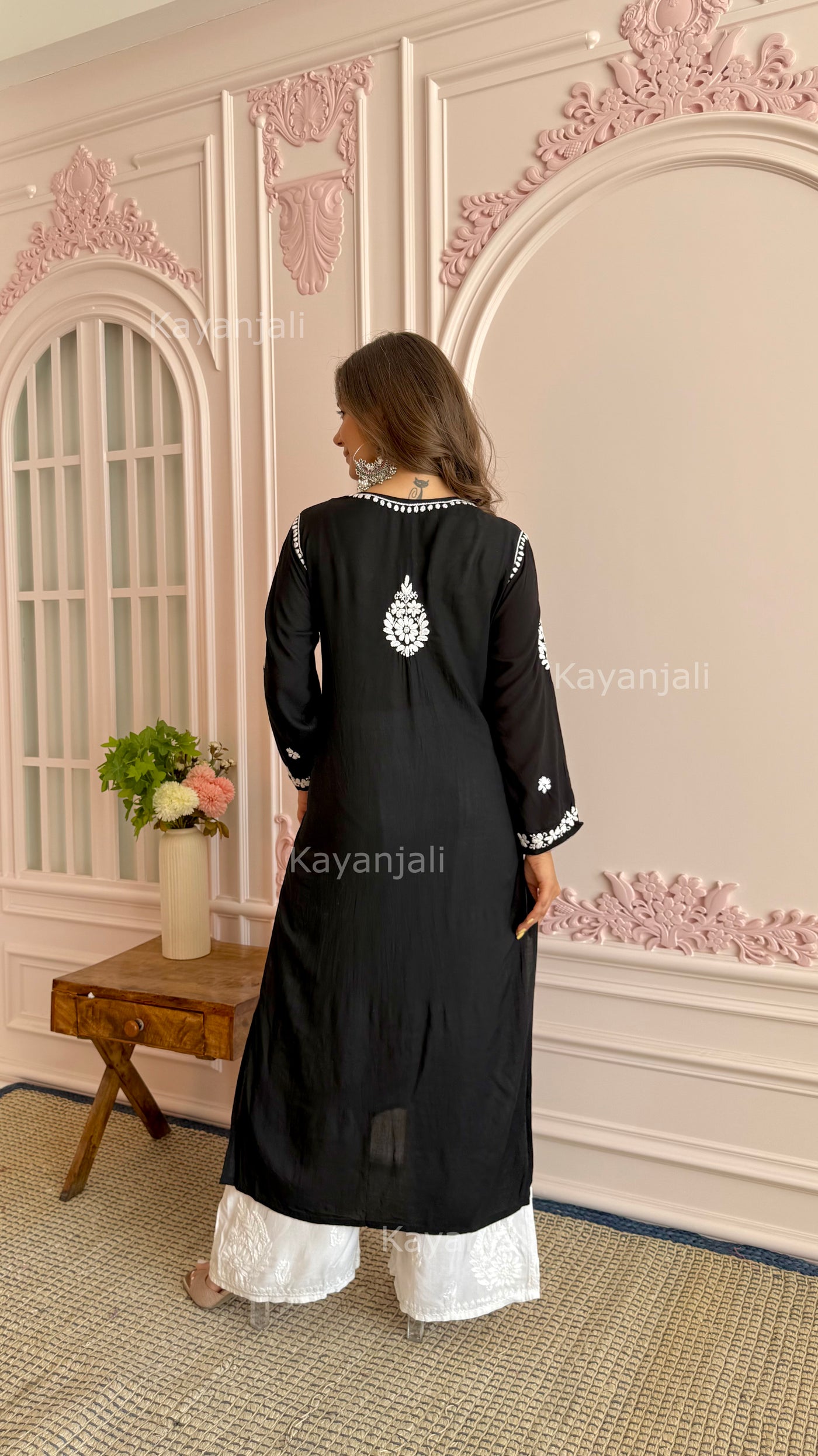 Aayat Premium Black Long Modal Straight Kurta