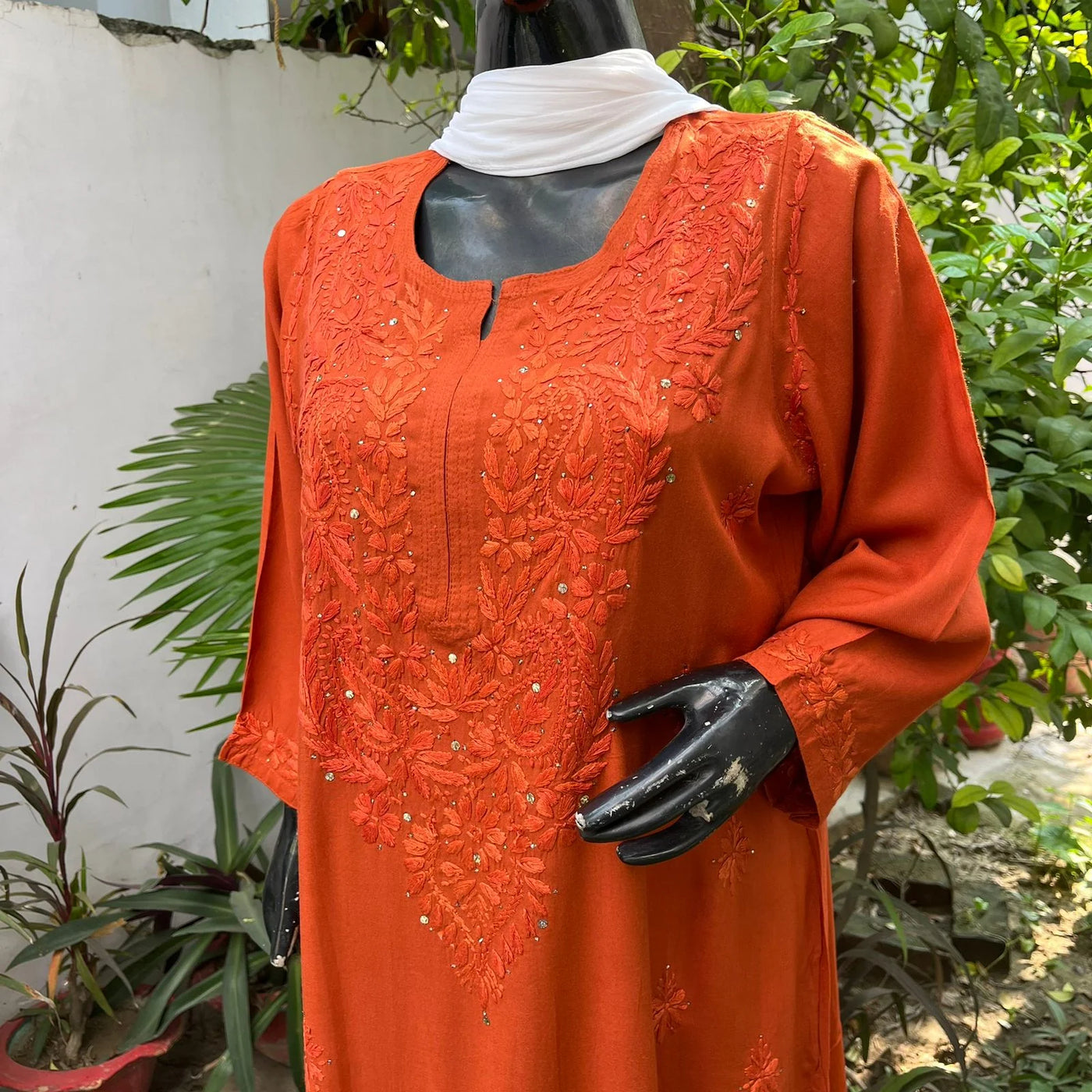 Naaz Orange Rayon Mukaish Kurta