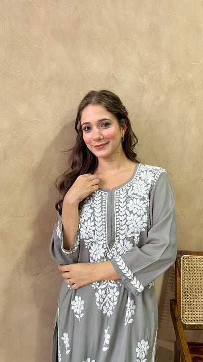 Raaha Grey Long Rayon Straight Kurta