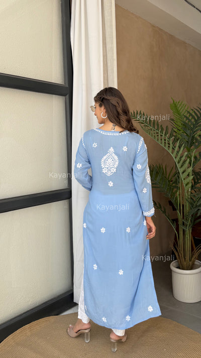 Ranjha Premium Powder Blue Long Modal Straight Kurta