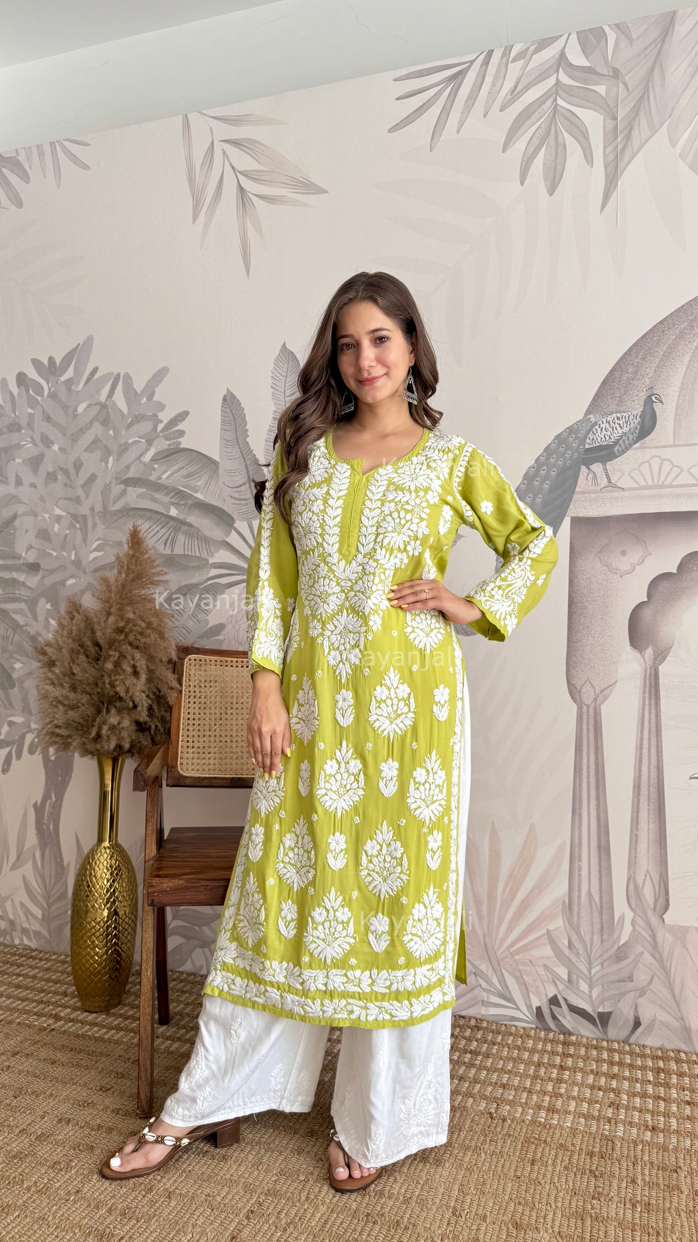 RAABTA PREMIUM DESIGNER LONG GREEN MODAL STRAIGHT KURTA